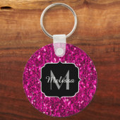 Porte-clés Monogramme faux paillettes rose chaud (Recto)