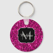 Porte-clés Monogramme faux paillettes rose chaud (Verso)