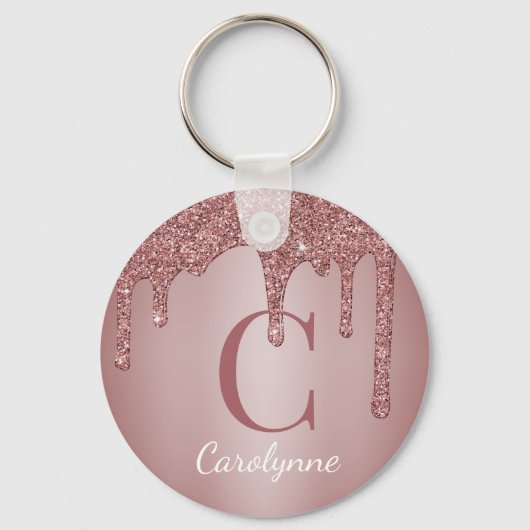 Porte-clés Monogramme faux paillettes rose doré (Recto)