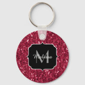 Porte-clés Monogramme faux scintillements rose rouge magenta (Recto)