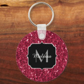 Porte-clés Monogramme faux scintillements rose rouge magenta (Recto)