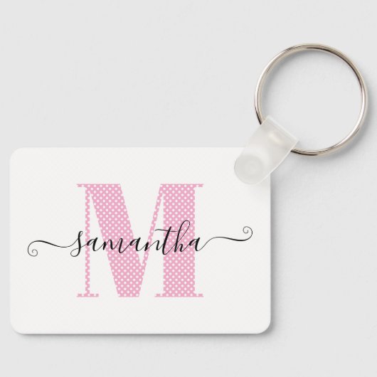 Porte-clés Monogramme Féminin Rose Clair et Blanc à Points (Recto)
