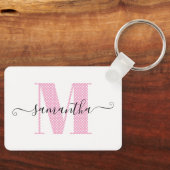 Porte-clés Monogramme Féminin Rose Clair et Blanc à Points (Recto)