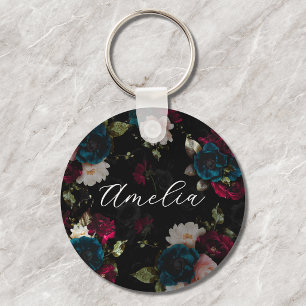 Porte-clés Monogramme Fleur Bloom Turquoise Rouge Foncé