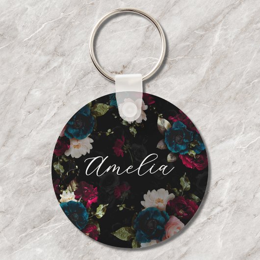 Porte-clés Monogramme Fleur Bloom Turquoise Rouge Foncé
