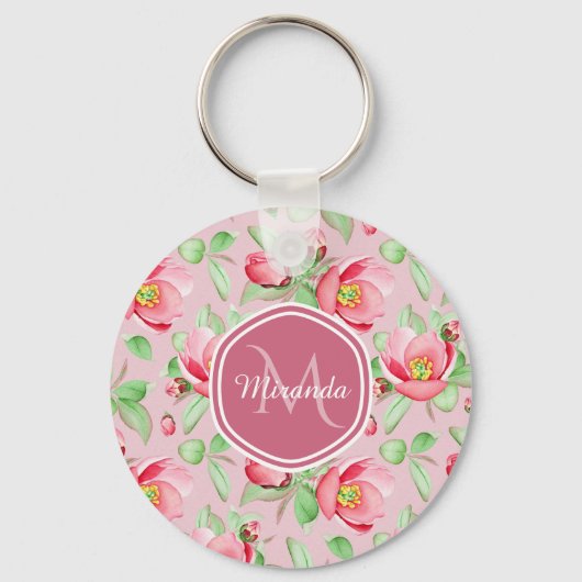 Porte-clés Monogramme Fleur de Pommier Rose (Recto)
