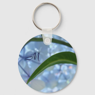 Porte-clés monogramme Fleur Hortensias Floral Bleu