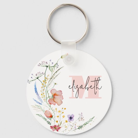 Porte-clés Monogramme Fleur sauvage aquarelle (Recto)