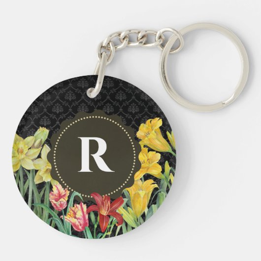 Porte-clés Monogramme Fleurs printanières initiales Arrière - (Dos)