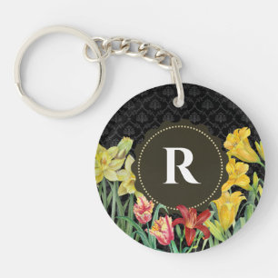Porte-clés Monogramme Fleurs printanières initiales Arrière -