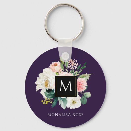 Porte-clés monogramme floral aquarelle (Recto)