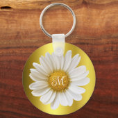 Porte-clés Monogramme floral blanc Faux Gold Daisy (Verso)