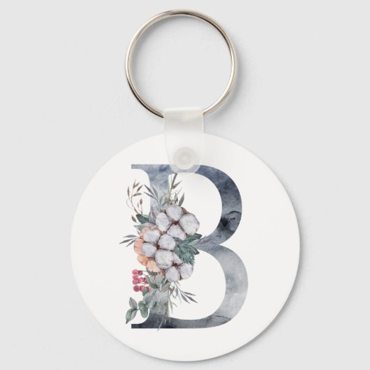 Porte-clés Monogramme floral bleu initial B (Recto)