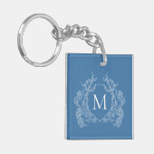 Porte-clés Monogramme Floral Bleu Moderne (Devant gauche)