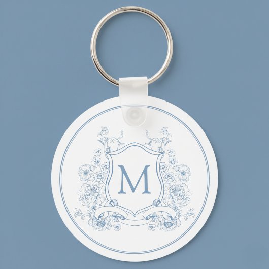 Porte-clés Monogramme floral bleu vintage
