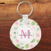 Porte-clés Monogramme floral chic moderne (Recto)