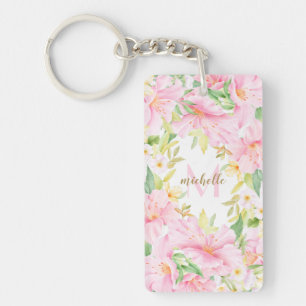 Porte-clés Monogramme floral coloré Aquarelle Botanique rose
