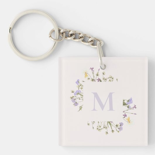 Porte-clés monogramme floral d'aquarelle (Devant)