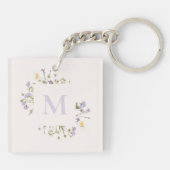Porte-clés monogramme floral d'aquarelle (Dos)