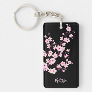 Porte-clés Monogramme floral de fleurs de cerisier