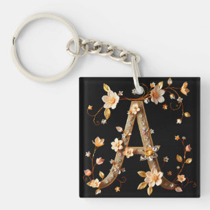 Porte-clés Monogramme floral élégant A avec un design complex