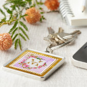 Porte-clés Monogramme floral élégant I Nom & Initiale (Côté)