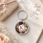 Porte-clés Monogramme floral élégant violet