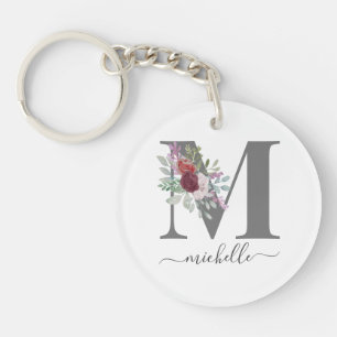 Porte-clés Monogramme Floral Initial Nom Moderne