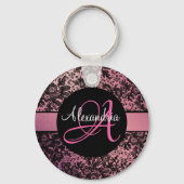 Porte-clés Monogramme floral noir et rose tendre (Recto)