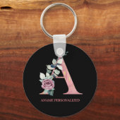 Porte-clés Monogramme floral Nom Lettres Agate rose (Recto)