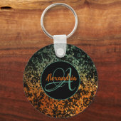 Porte-clés Monogramme floral orange et vert noir (Recto)