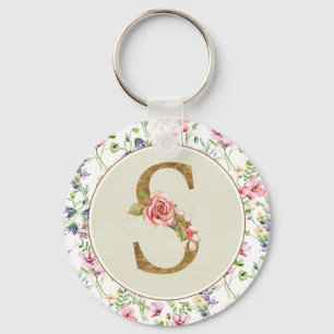 Porte-clés Monogramme floral personnalisé, de A à Z