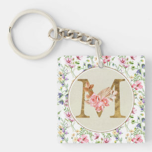 Porte-clés Monogramme floral personnalisé, de A à Z