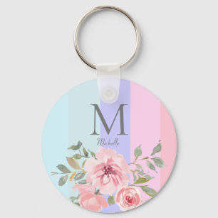 Porte-clés Monogramme floral rayé rose-rose