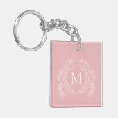 Porte-clés Monogramme floral rose-rose moderne (Devant gauche)