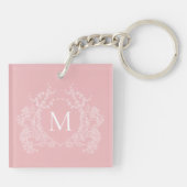Porte-clés Monogramme floral rose-rose moderne (Dos)
