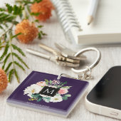 Porte-clés monogramme floral violet (Devant Droit)