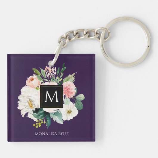 Porte-clés monogramme floral violet (Dos)
