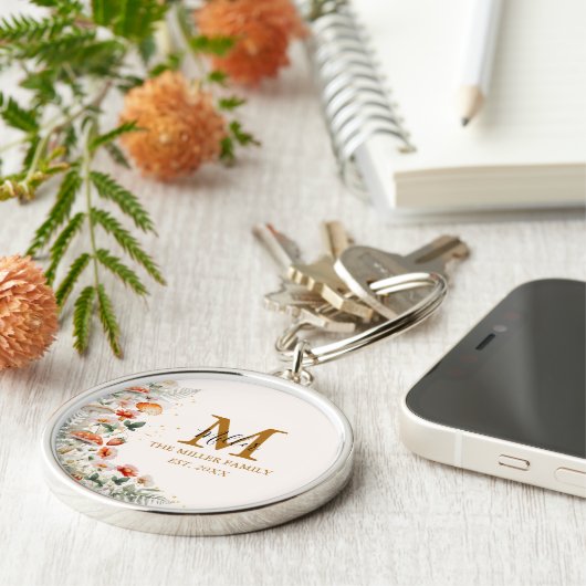 Porte-clés Monogramme Forêt Champignons Fleurs Florales botan (Côté)