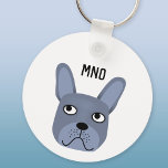 Porte-clés Monogramme français de Bulldog<br><div class="desc">Un joli petit chien gris ou bleu français Bulldog ou Frenchie. Idéal pour les amoureux de les chiens. Art original de Nic Squirrell. Modifiez ou supprimez les initiales du monogramme pour personnaliser.</div>