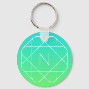 Porte-clés Monogramme géométrique cool Dégradé bleu et vert
