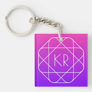 Porte-clés Monogramme géométrique cool Magenta Violet Pourp