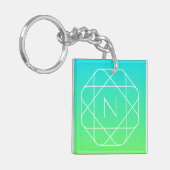 Porte-clés Monogramme géométrique cool | Ombre Vert bleu et c (Devant gauche)