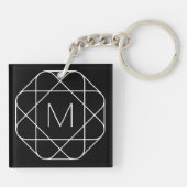 Porte-clés Monogramme géométrique noir et blanc (Dos)