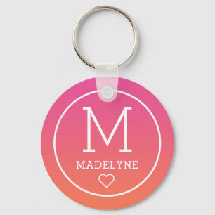 Porte-clés Monogramme géométrique rose orange tendance