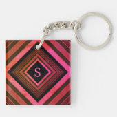 Porte-clés Monogramme géométrique rose rustique Carré moderne (Dos)