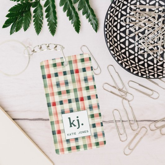 Porte-clés Monogramme Gingham Émeraude Douce