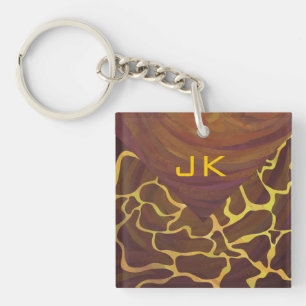 Porte-clés Monogramme Giraffe Brown, Impression Jaune