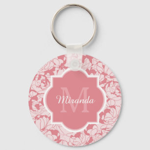 Porte-clés Monogramme Girly floral rose-clair moderne avec le