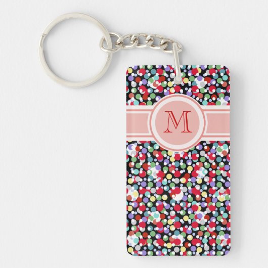 Porte-clés monogramme girly pois unique (Devant)